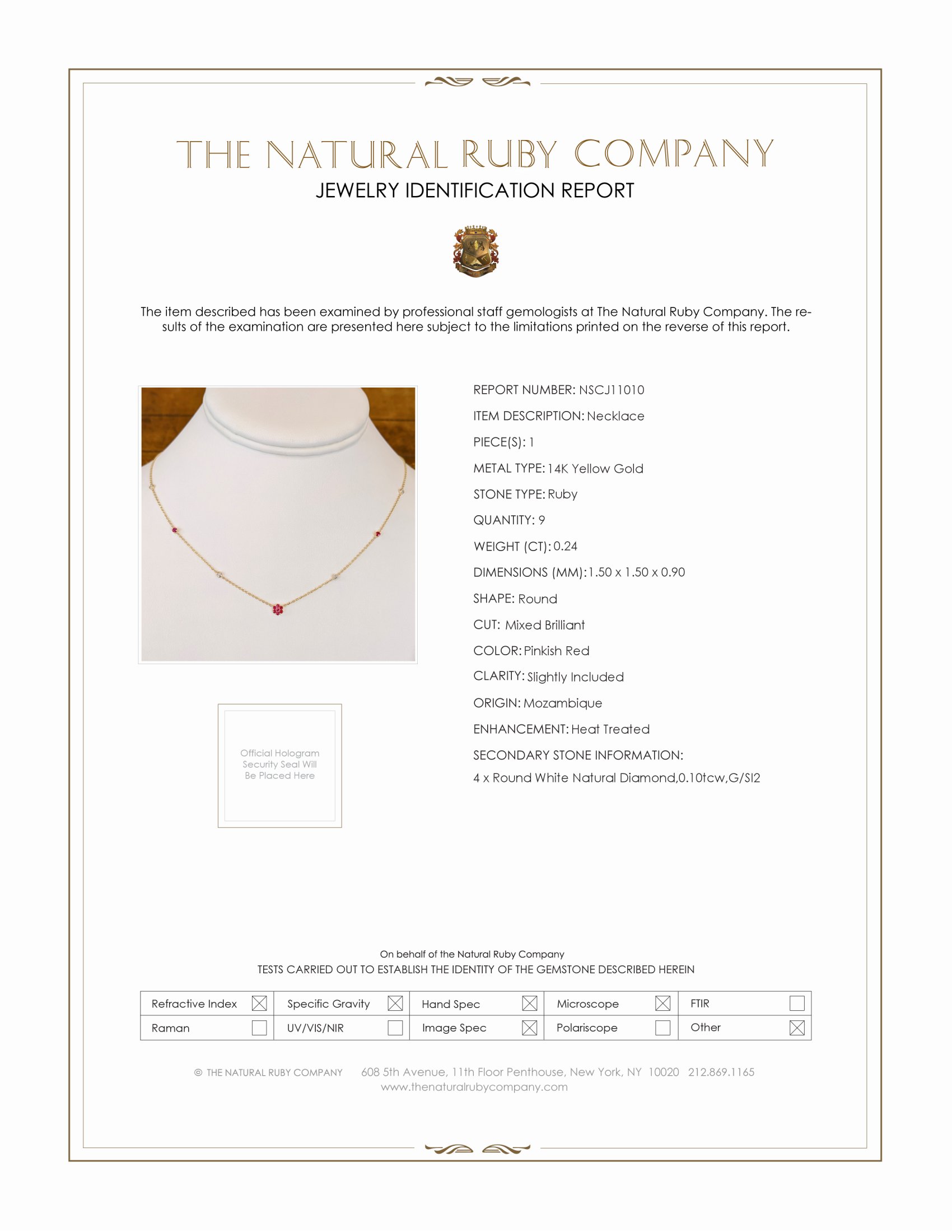 0.24 Ct. Pinkish Red Ruby and Natural Diamond Accent Stones Necklace, 14K Yellow Gold