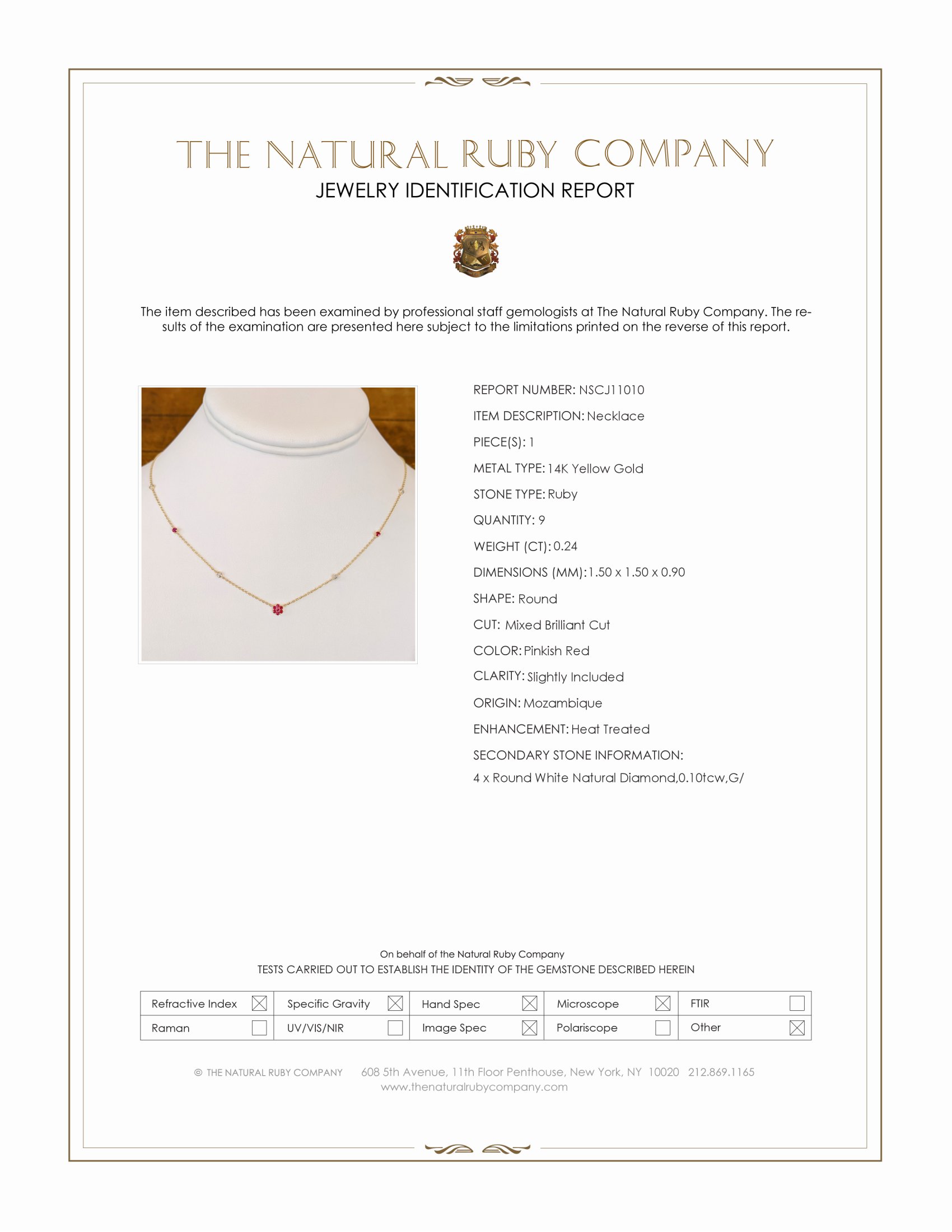 0.24 Ct. Pinkish Red Ruby and Natural Diamond Accent Stones Necklace, 14K Yellow Gold