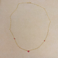 0.24 Ct. Ruby Natural Diamond Accent Stones Necklace, 14K Yellow Gold Image