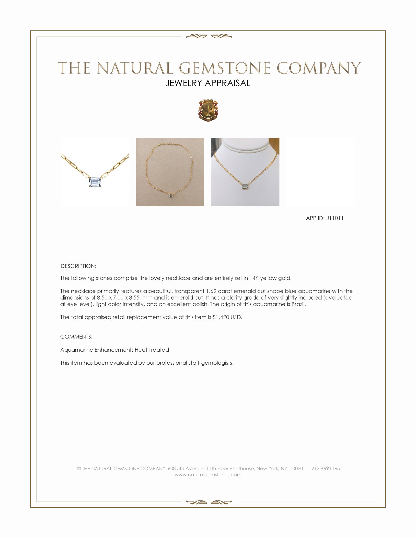 1.62 Ct. Aquamarine Accent Stones Necklace, 14K Yellow Gold