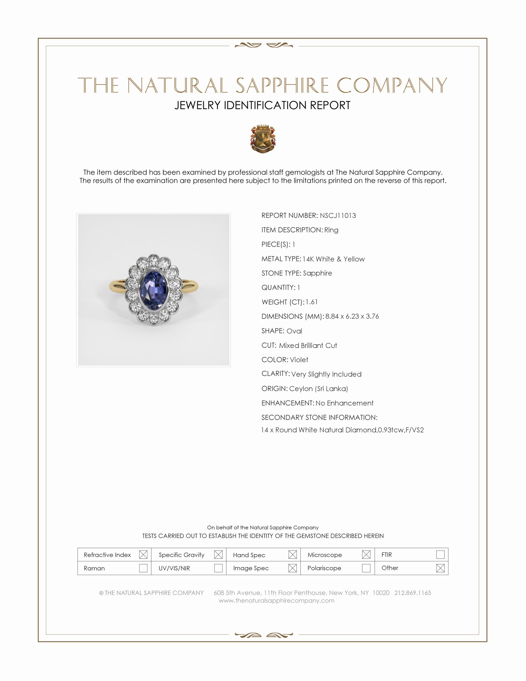 1.61 Ct. Violet Sapphire and Natural Diamond Halo Ring, 14K White & Yellow