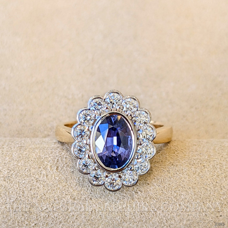 1.61 Ct. Violet Sapphire and Natural Diamond Halo Ring, 14K White & Yellow