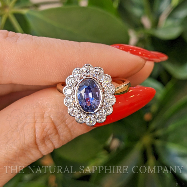 1.61 Ct. Violet Sapphire and Natural Diamond Halo Ring, 14K White & Yellow