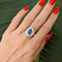 1.61 Ct. Violet Sapphire and Natural Diamond Halo Ring, 14K White & Yellow Life Style