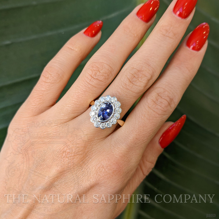 1.61 Ct. Violet Sapphire and Natural Diamond Halo Ring, 14K White & Yellow