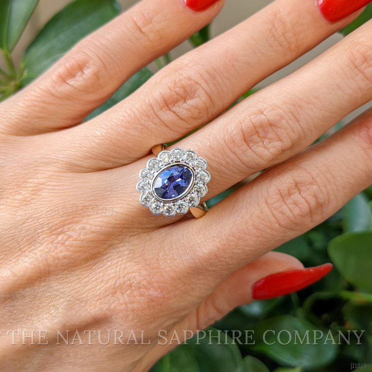 1.61 Ct. Violet Sapphire and Natural Diamond Halo Ring, 14K White & Yellow
