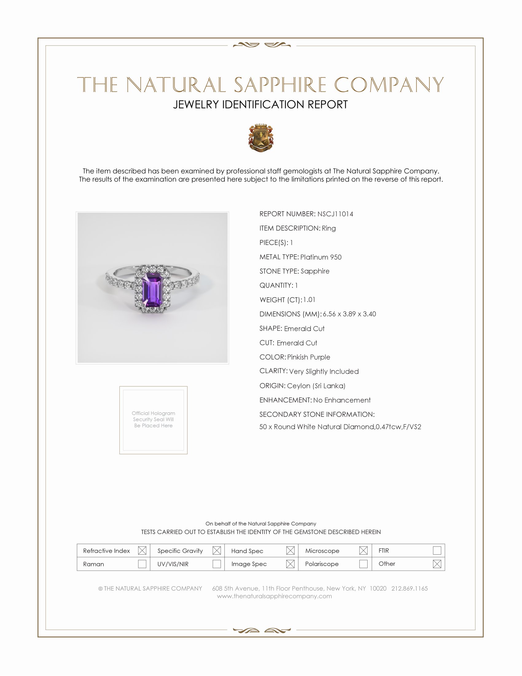 1.01 Ct. Pinkish Purple Sapphire and Natural Diamond Pave Ring, Platinum 950