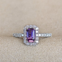 1.01 Ct. Pinkish Purple Sapphire and Natural Diamond Pave Ring, Platinum 950 Life Style
