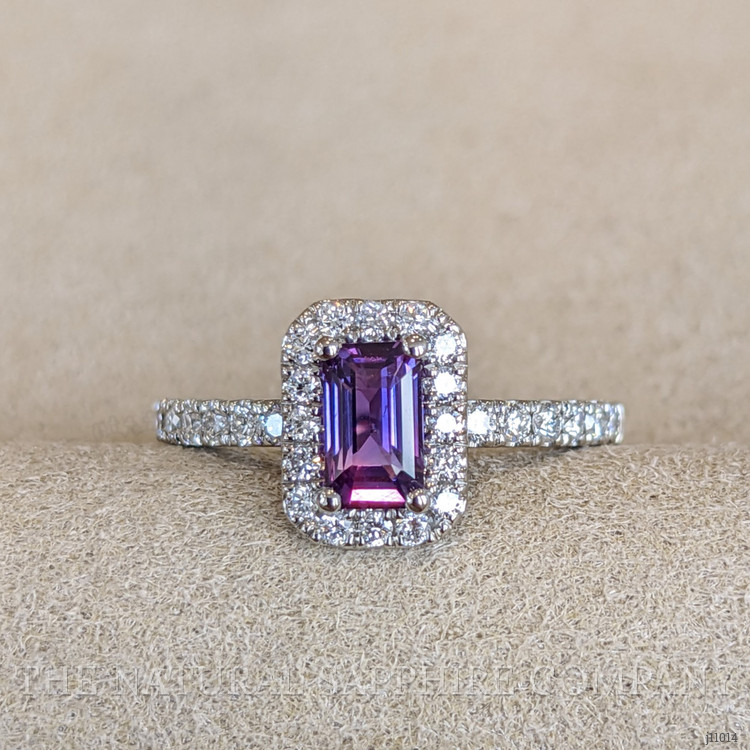 1.01 Ct. Pinkish Purple Sapphire and Natural Diamond Pave Ring, Platinum 950