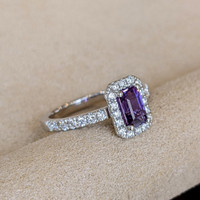 1.01 Ct. Pinkish Purple Sapphire and Natural Diamond Pave Ring, Platinum 950 Life Style