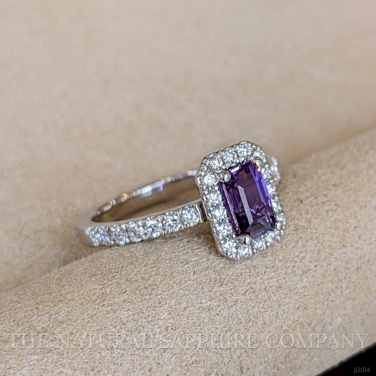 1.01 Ct. Pinkish Purple Sapphire and Natural Diamond Pave Ring, Platinum 950