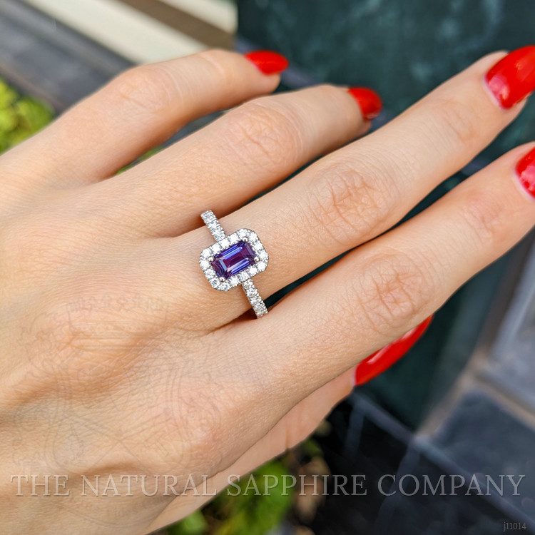 1.01 Ct. Pinkish Purple Sapphire and Natural Diamond Pave Ring, Platinum 950