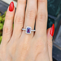1.01 Ct. Pinkish Purple Sapphire and Natural Diamond Pave Ring, Platinum 950 Life Style