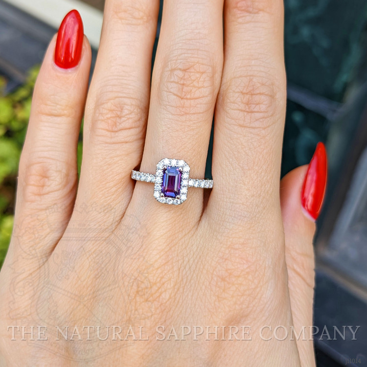 1.01 Ct. Pinkish Purple Sapphire and Natural Diamond Pave Ring, Platinum 950