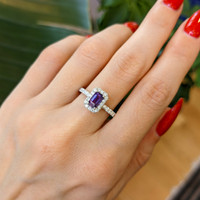 1.01 Ct. Pinkish Purple Sapphire and Natural Diamond Pave Ring, Platinum 950 Life Style