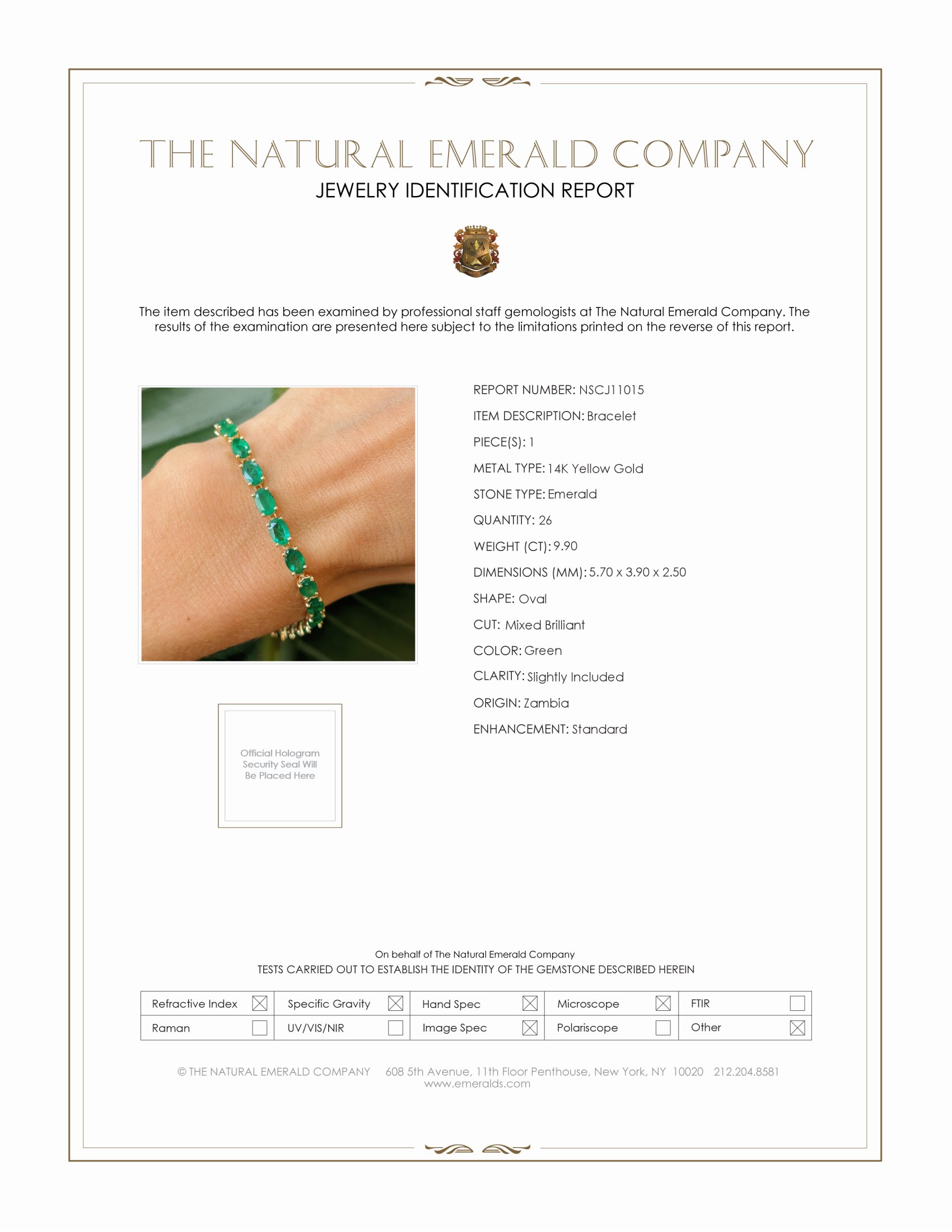 9.90 Ct.Tw. Emerald Tennis/Line Bracelet, 14K Yellow Gold