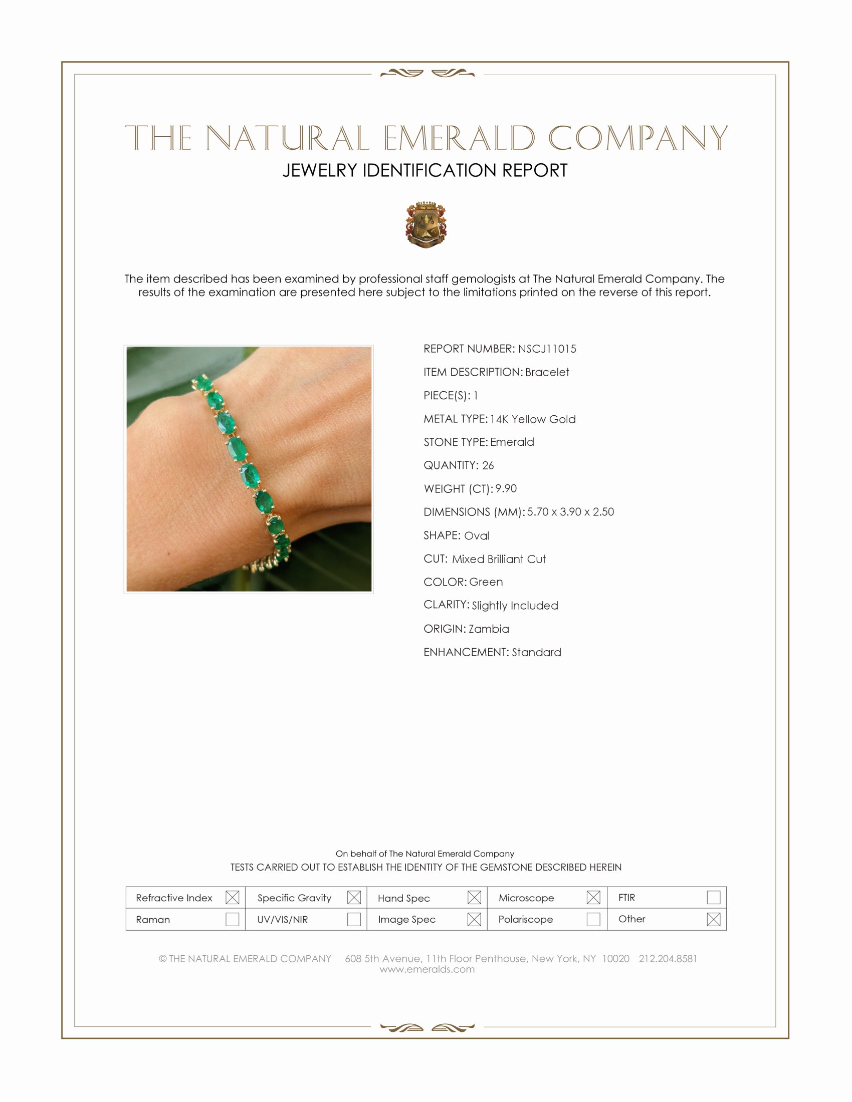 9.90 Ct.Tw. Emerald Tennis/Line Bracelet, 14K Yellow Gold