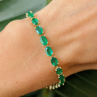 9.90 Ct.Tw. Emerald Tennis/Line Bracelet, 14K Yellow Gold Image