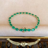 9.90 Ct.Tw. Emerald Tennis/Line Bracelet, 14K Yellow Gold Image