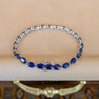 14.58 Ct.Tw. Blue Sapphire Tennis/Riviere Bracelet, 14K White Gold Image