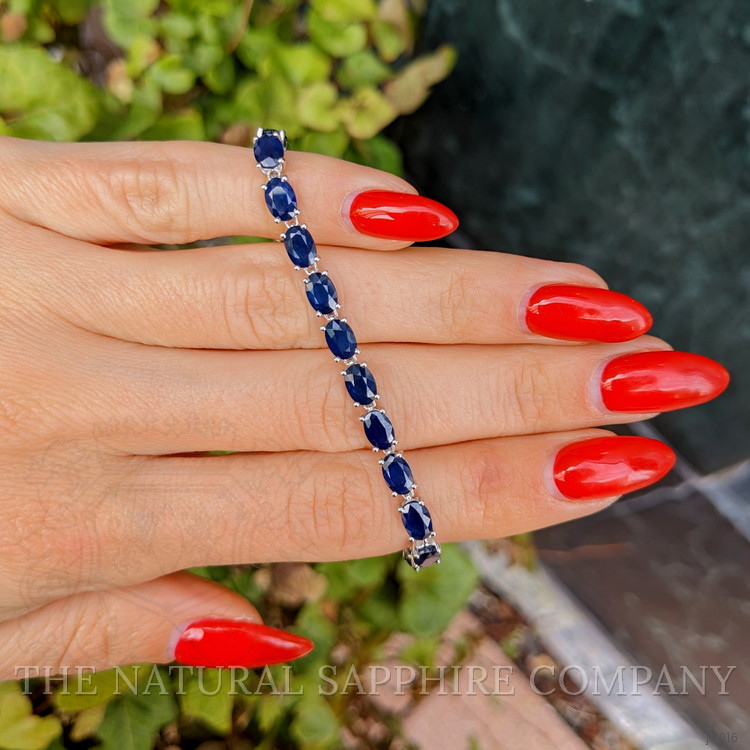 14.58 Ct.Tw. Blue Sapphire Tennis/Riviere Bracelet, 14K White Gold