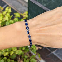14.58 Ct.Tw. Blue Sapphire Tennis/Riviere Bracelet, 14K White Gold Life Style