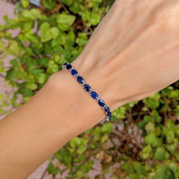 14.58 Ct.Tw. Blue Sapphire Tennis/Riviere Bracelet, 14K White Gold Life Style