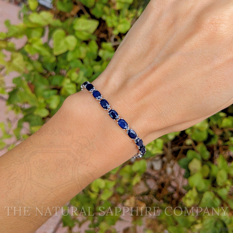 14.58 Ct.Tw. Blue Sapphire Tennis/Riviere Bracelet, 14K White Gold