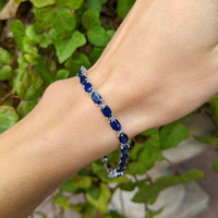 14.58 Ct.Tw. Blue Sapphire Tennis/Riviere Bracelet, 14K White Gold Life Style