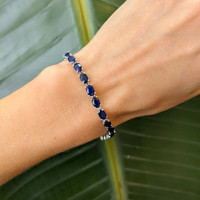 14.58 Ct.Tw. Blue Sapphire Tennis/Riviere Bracelet, 14K White Gold Life Style
