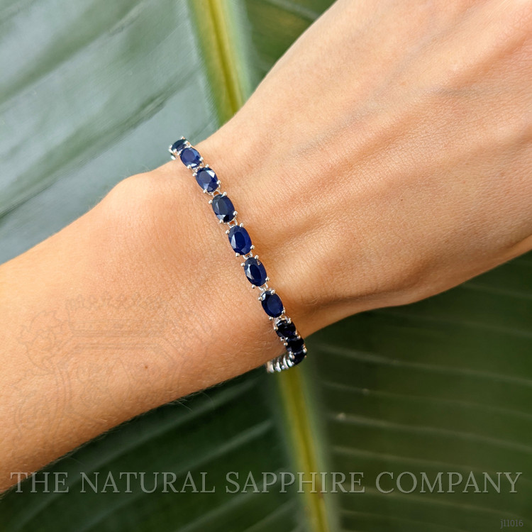 14.58 Ct.Tw. Blue Sapphire Tennis/Riviere Bracelet, 14K White Gold