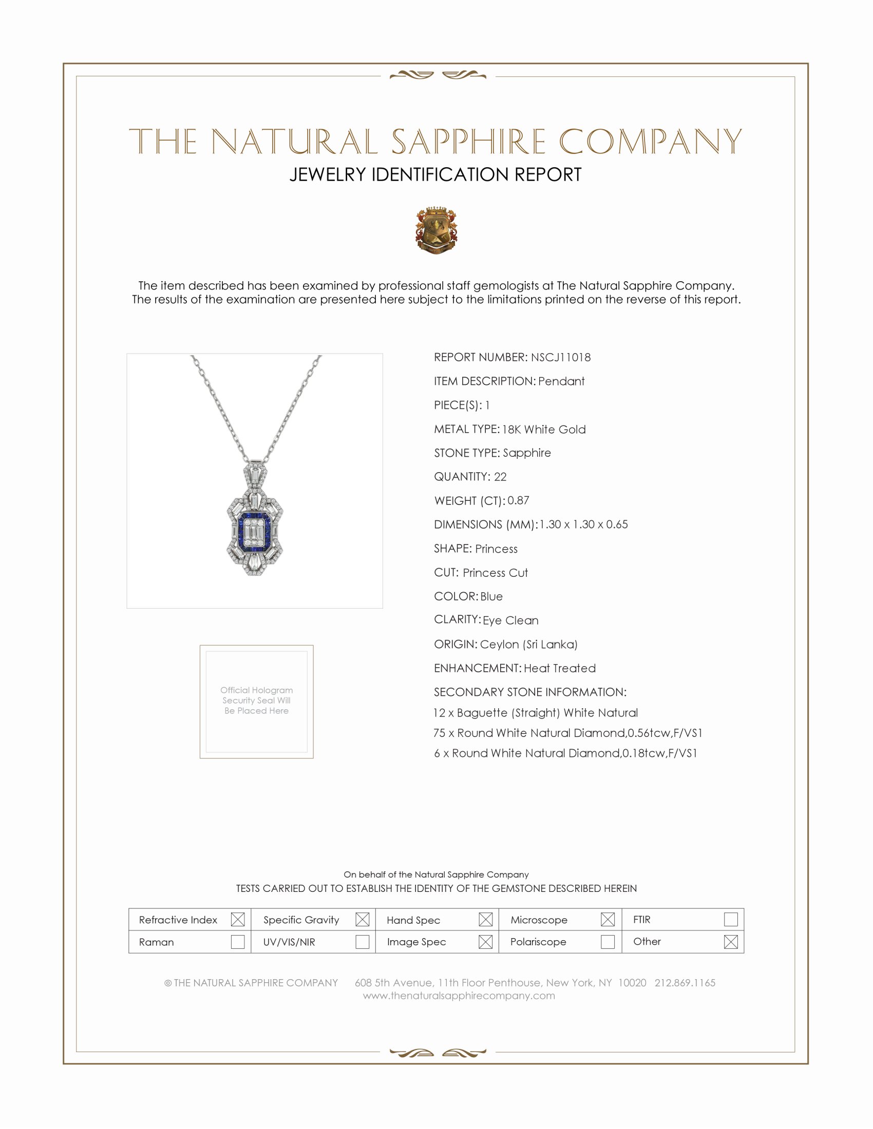0.87 Ct. Blue Sapphire and Natural Diamond Antique Style Pendant, 18K White Gold