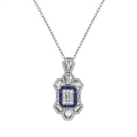0.87 Ct. Blue Sapphire and Natural Diamond Antique Style Pendant, 18K White Gold Video