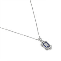 0.87 Ct. Blue Sapphire and Natural Diamond Antique Style Pendant, 18K White Gold Image