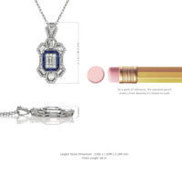 0.87 Ct. Blue Sapphire and Natural Diamond Antique Style Pendant, 18K White Gold Image