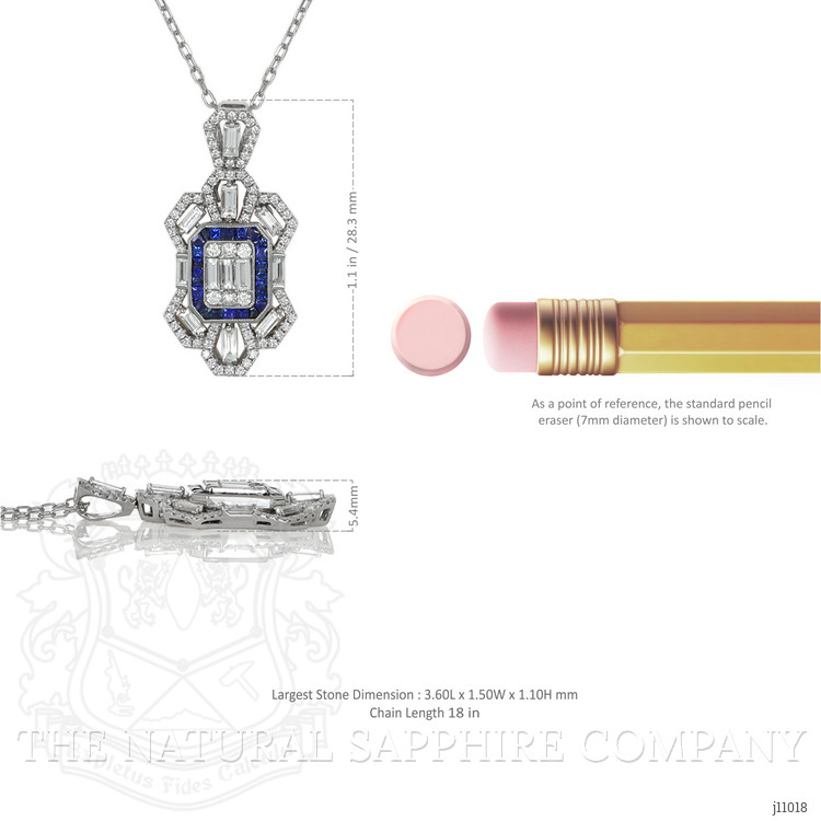 0.87 Ct. Blue Sapphire and Natural Diamond Antique Style Pendant, 18K White Gold