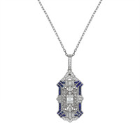 1.24 Ct. Blue Sapphire and Natural Diamond Antique Style Pendant, 18K White Gold Video