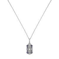 1.24 Ct. Blue Sapphire and Natural Diamond Antique Style Pendant, 18K White Gold Image