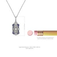 1.24 Ct. Blue Sapphire and Natural Diamond Antique Style Pendant, 18K White Gold Image