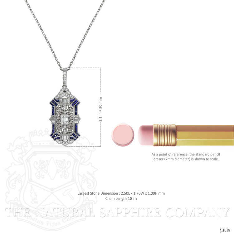 1.24 Ct. Blue Sapphire and Natural Diamond Antique Style Pendant, 18K White Gold