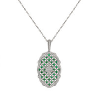 1.91 Ct. Emerald Natural Diamond Antique Style Pendant, 18K White Gold Video