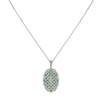 1.91 Ct. Emerald Natural Diamond Antique Style Pendant, 18K White Gold Image