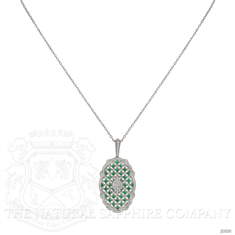 1.91 Ct. Emerald Natural Diamond Antique Style Pendant, 18K White Gold