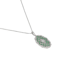 1.91 Ct. Emerald Natural Diamond Antique Style Pendant, 18K White Gold Image