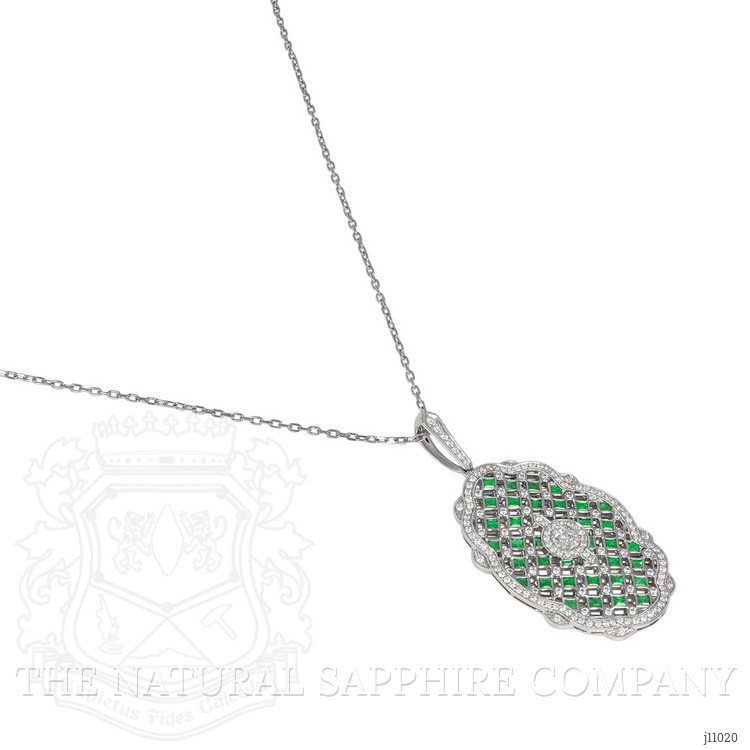 1.91 Ct. Emerald Natural Diamond Antique Style Pendant, 18K White Gold