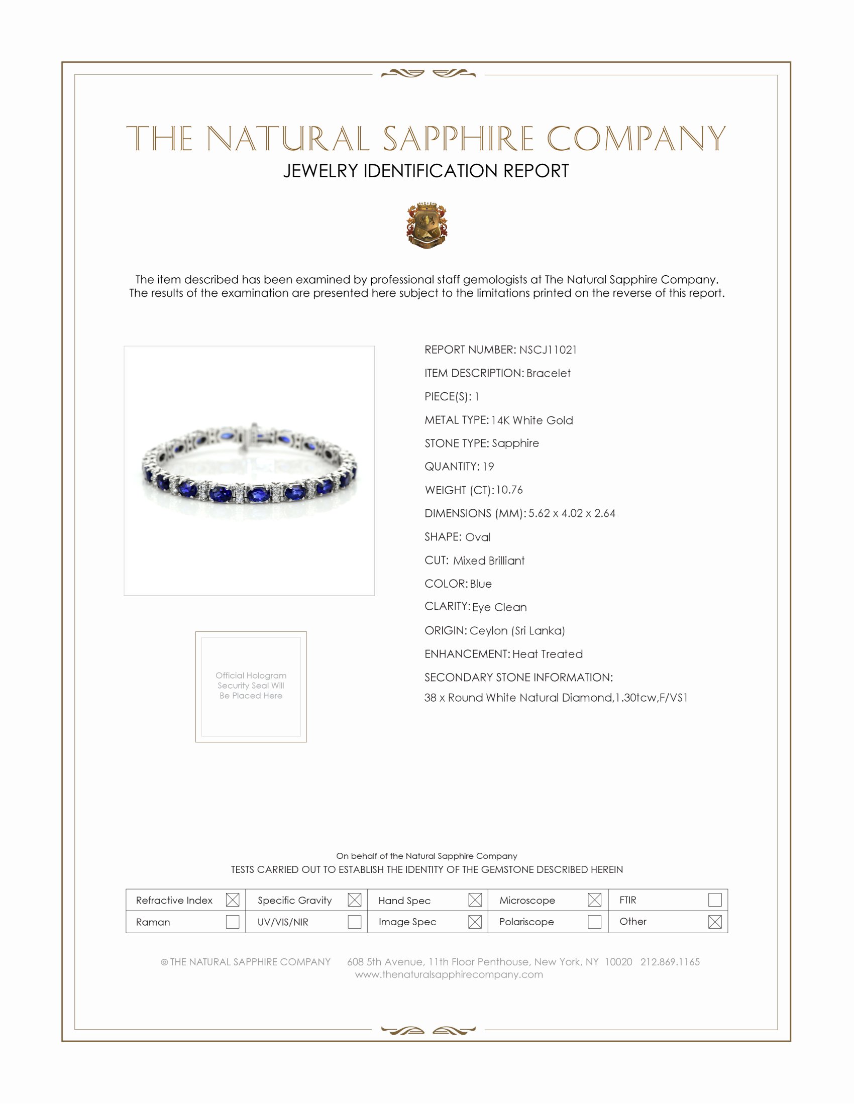 10.76 Ct.Tw. Blue Sapphire and Natural Diamond Pave Bracelet, 14K White Gold