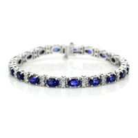 10.76 Ct.Tw. Blue Sapphire and Natural Diamond Pave Bracelet, 14K White Gold Video