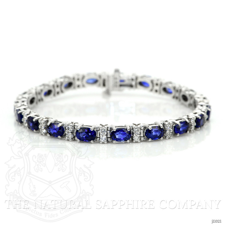 10.76 Ct.Tw. Blue Sapphire and Natural Diamond Pave Bracelet, 14K White Gold