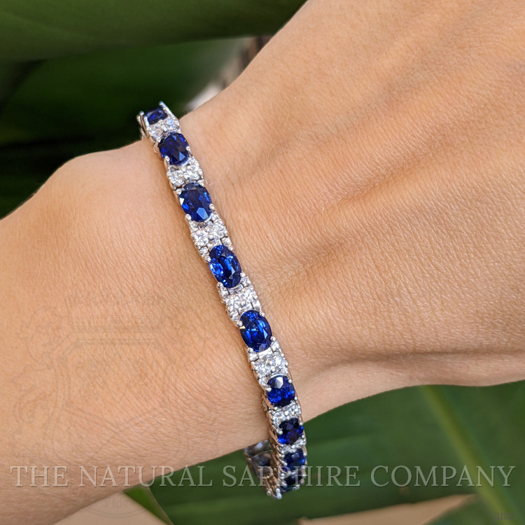 10.76 Ct.Tw. Blue Sapphire and Natural Diamond Pave Bracelet, 14K White Gold