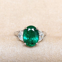 3.91 Ct. Emerald Natural Diamond Three Stone Ring, Platinum 950 Image